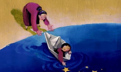 Syn na łódce z origami