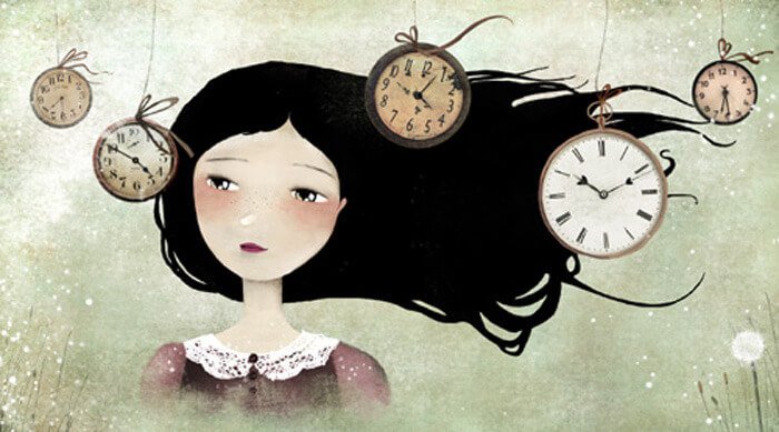 Dziewczyna otoczona przez zegary