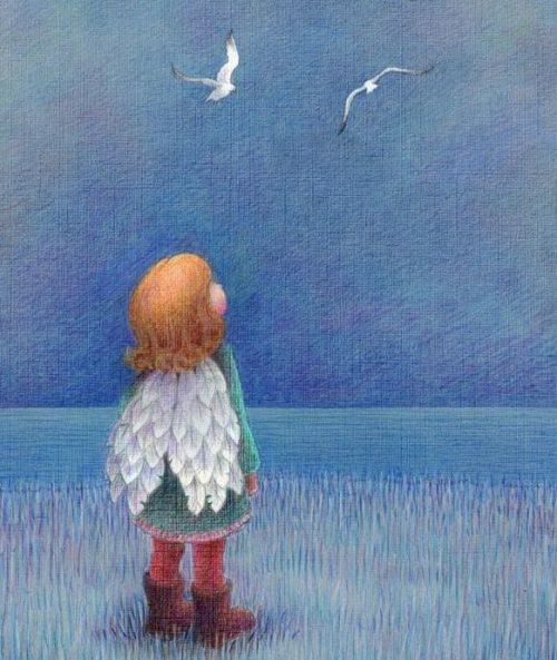 Dziewczynka patrzy na ptaki - skrzydła