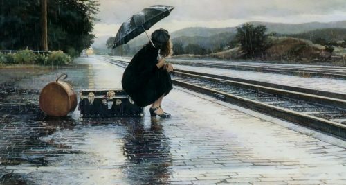 Samotna kobieta na peronie