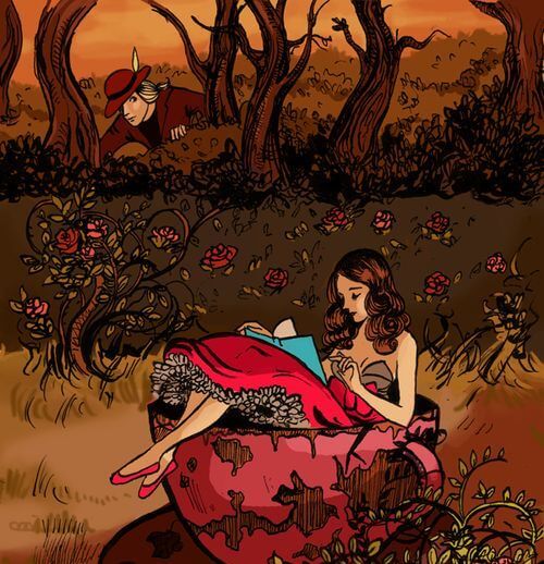 Dziewczyna czyta w kubku na łące