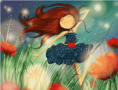 Radosna dziewczyna wśród maków