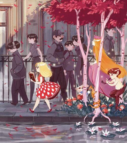 Dziewczyna czyta książke idąc