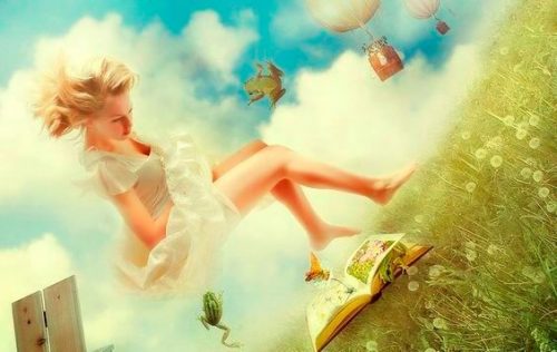 Wyimaginowany świat książki dziewczyna na łące