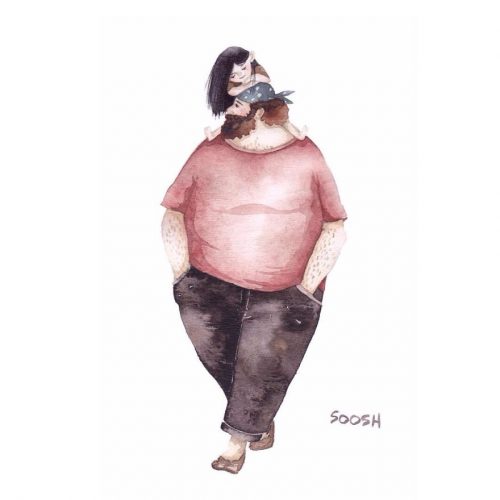 Tata z córką na barkach