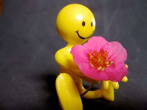 Uśmiechnięta zabawka z kwiatkiem