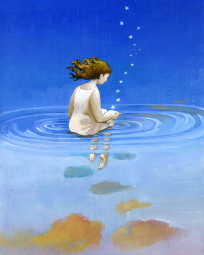 Dziewczyna siedząca na wodzie