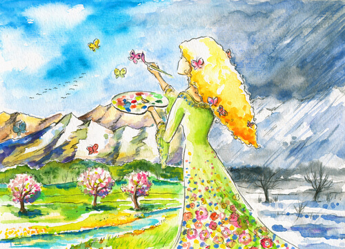 Kobieta malująca motyle