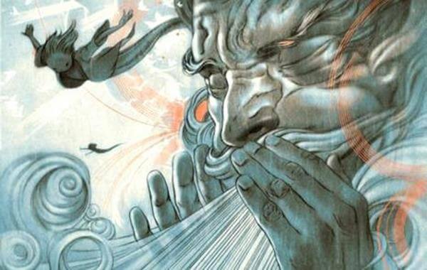 Osoba zdmuchnięta przez silny wiatr