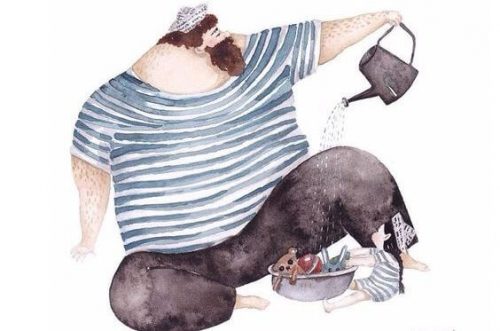 Ojciec bawi się z córką