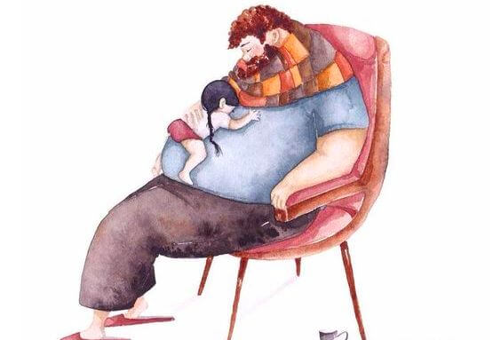 Ojciec, który przytula córkę.