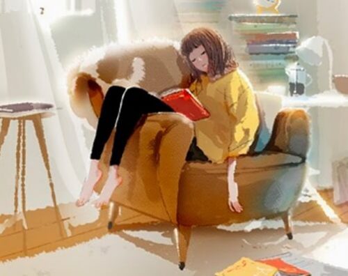 Samotność pozwala spać w fotelu z książką