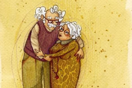 Dziadkowie, którzy się przytulają