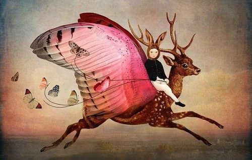 Dziecko na zmutowanym jeleniu