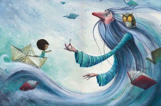 Starszy mężczyzna i dziecko w łodzi.