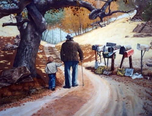 dziadek spaceruje z wnuczkiem