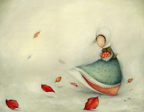 dziewczyna niesie jabłka