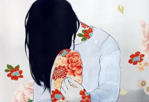 Siedząca kobieta w kwiatach