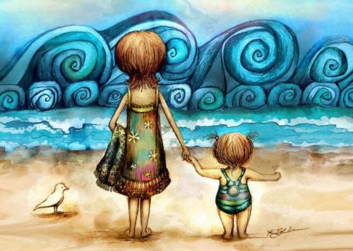 Mama i dziecko na plaży