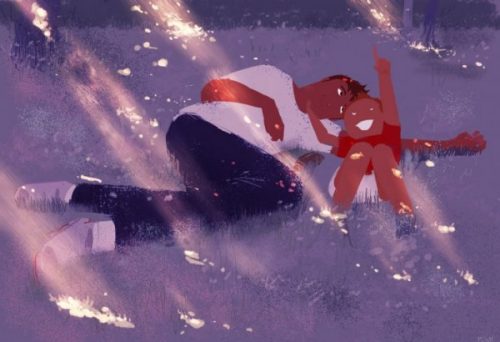 ojciec z córką patrzą na niebo