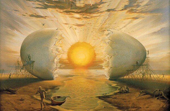 Żółtko jajka jako słońce.