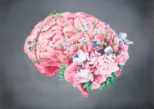 Dobroć jako mózg pokryty kwiatami