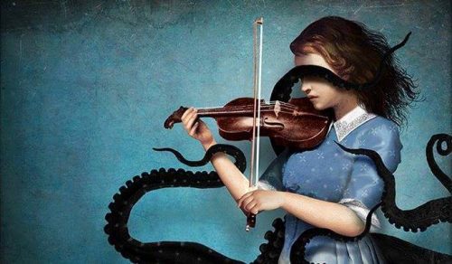 Zła strona - Dziewczyna o ramionach ośmiornicy gra na skrzypcach