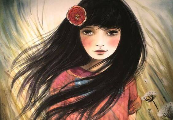 Dziewczyna z kwiatem we włosach.