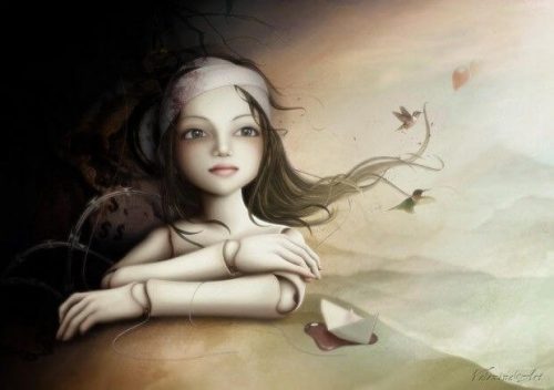 Zadowolona lalka myśli