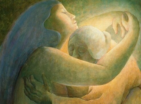 Dwie przytulające sie kobiety.