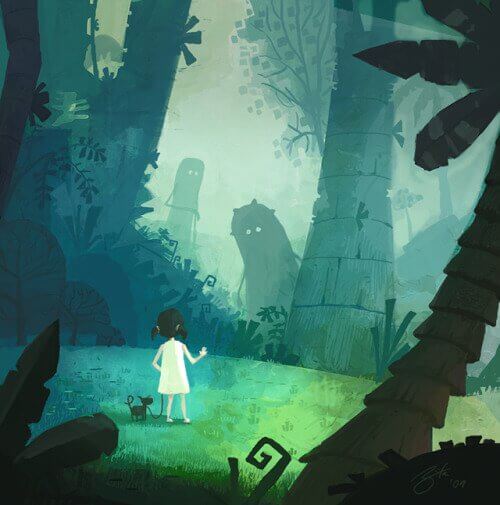 Dziewczynka w lesie i potwory.