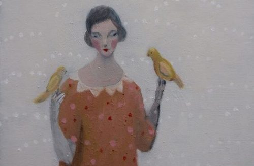 Kobieta z ptakami - malowidło