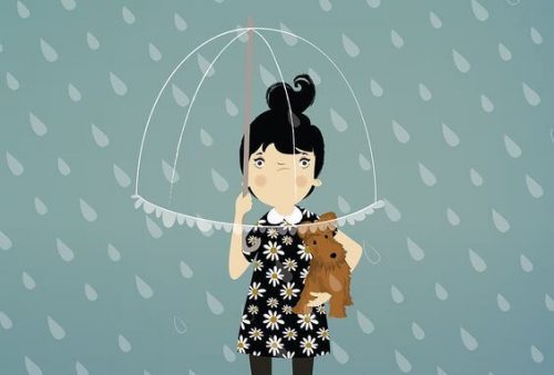 Kobieta z parasolem i psem