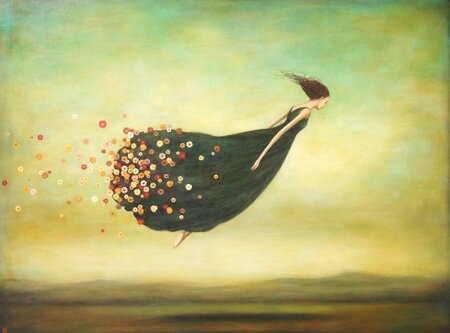 Opuść przeszłość - odlatująca kobieta.