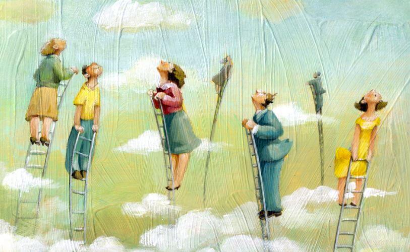 Ludzie na drabinach.