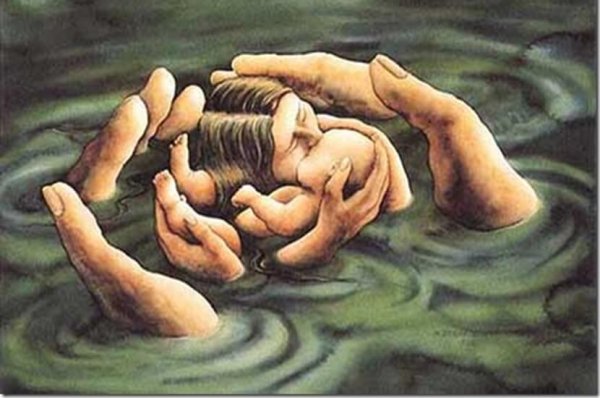 Matka i dziecko w wodzie.