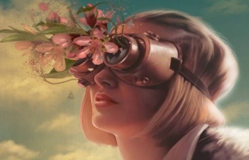 Kobieta w okularach z kwiatami