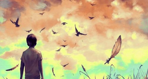 Pokonać smutek - chłopiec i czarne ptaki