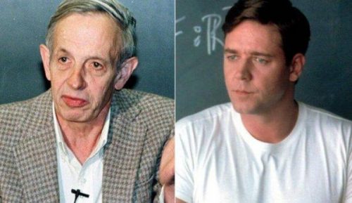 John Nash i Russell Crow w filmie Piękny umysł