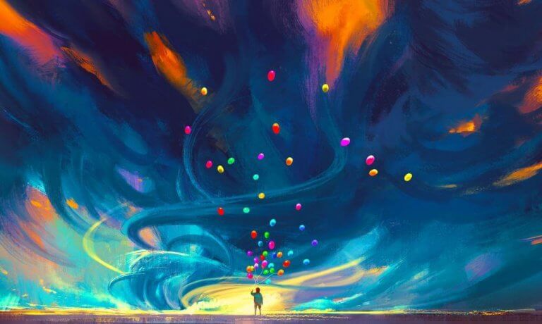 Kolorowe balony lecące do nieba.