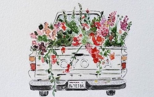 Ciężarówka pełna kwiatów.