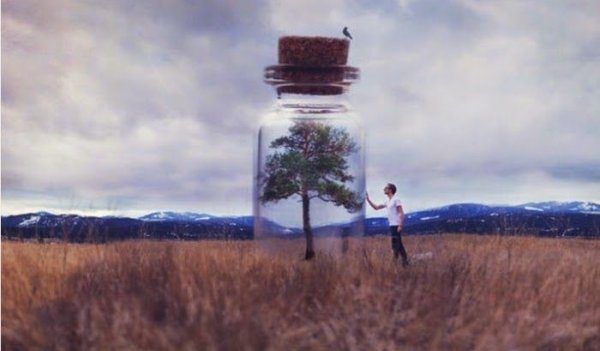 mężczyzna i wielki słój