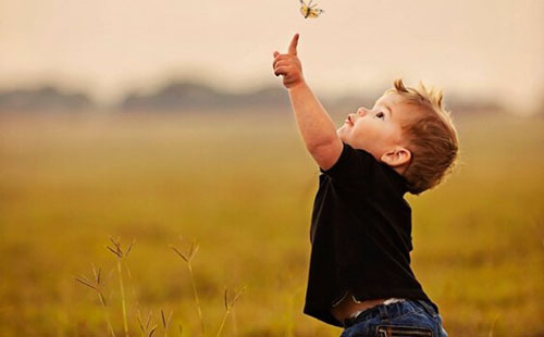 chłopiec łapiący motyle
