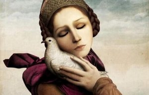 Szczęście - kobieta i ptak