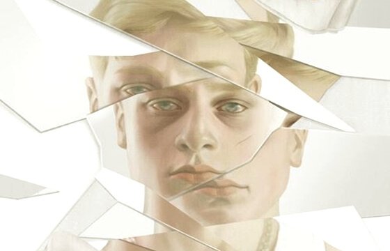 Mężczyzna z twarzą we fragmentach.