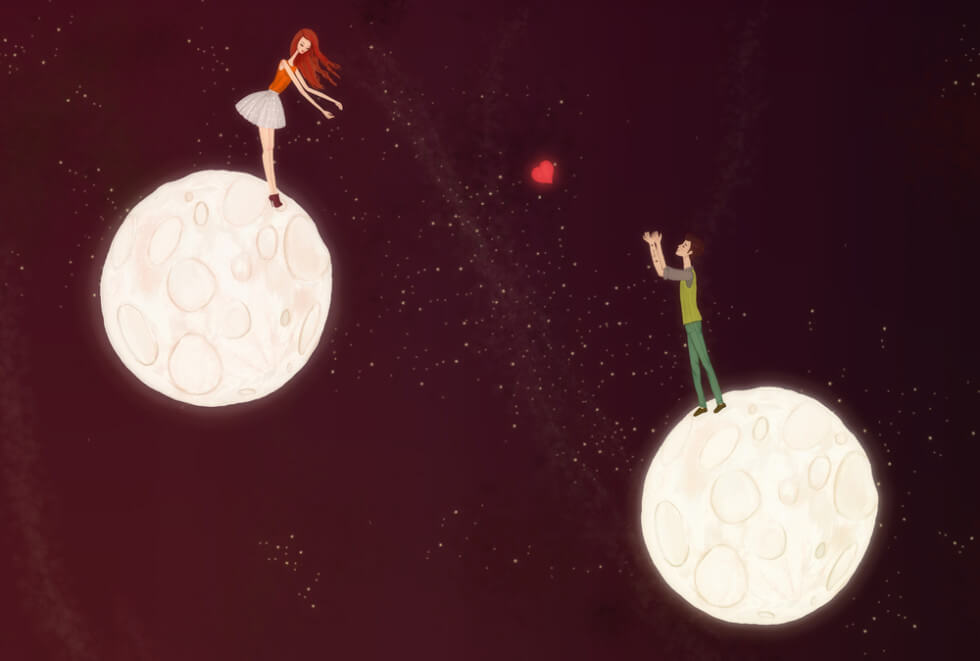 zakochana para na różnych planetach