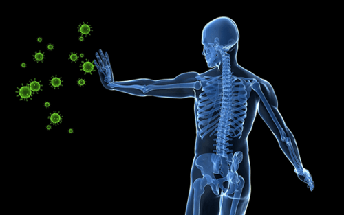 grafika człowiek broni się przed wirusem