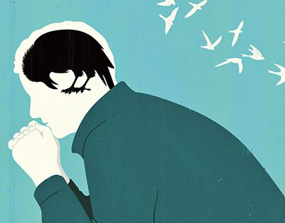 mężczyzna z krukiem w głowie