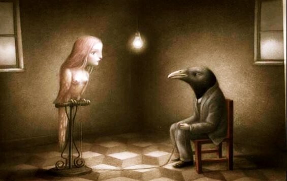 ptaki z ludzkimi twarzami reprezentujące efekt galatei