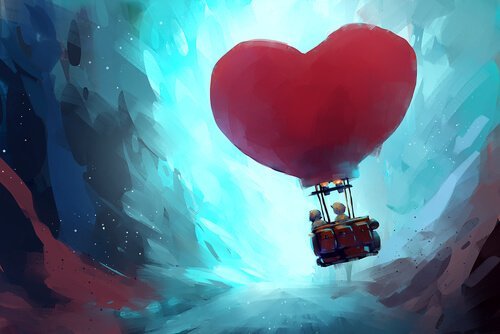 Para w balonie w kształcie serca